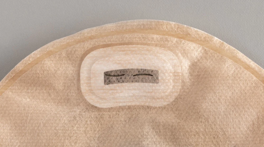 a close-up of a filter on an ostomy pouch